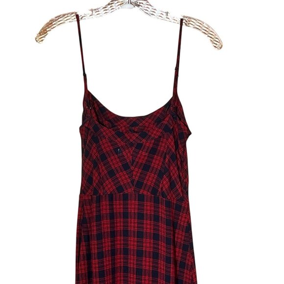 Urban Outfitters Black/Red Plaid Maxi Dress Pleated Bottom Ruffle Sz S - Picture 6 of 10